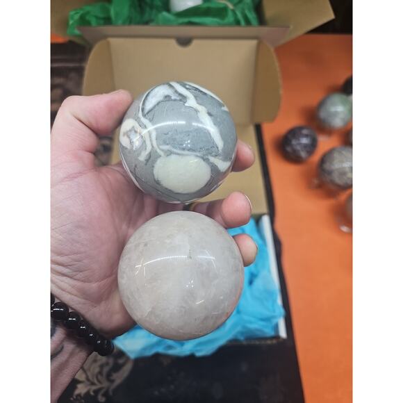 Ocean Jasper Spheres 60mm+ Set Of 2 Random Selection W/stands - Picture 3 of 6